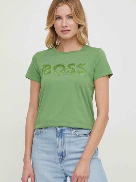 Памучна тениска Boss зелено