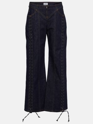 Čipkované šnurovacie bootcut džínsy s nízkym pásom Jean Paul Gaultier modrá