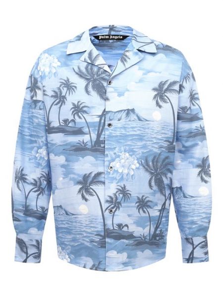 Хлопковая льняная рубашка Palm Angels голубая