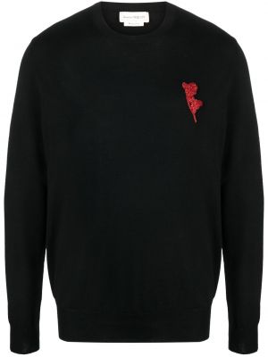 Vlnený sveter s korálky Alexander Mcqueen čierna