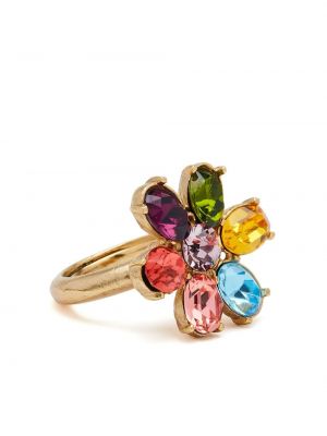 Gėlėtas žiedas su kristalais Oscar De La Renta auksinė
