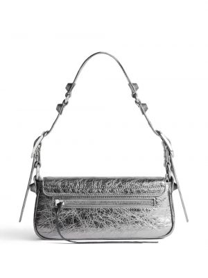 Kožená kabelka Balenciaga stříbrná