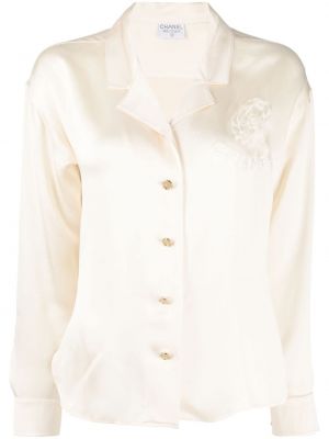 Копринена риза бродирана Chanel Pre-owned бяло