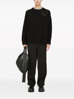 Květinový vlněný svetr s kulatým výstřihem Jil Sander černý