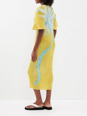 Плиссированный платье из джерси с принтом Pleats Please Issey Miyake желтый