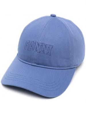 Medvilninis siuvinėtas kepurė su snapeliu Ganni mėlyna