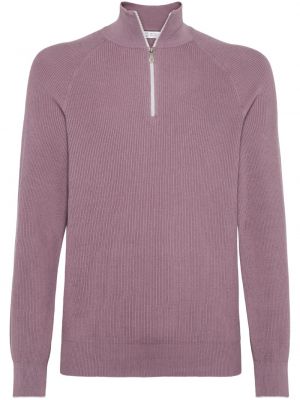 Bavlnený sveter na zips Brunello Cucinelli fialová