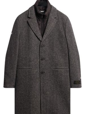 Шерстяное пальто в елочку в уличном стиле Superdry серое
