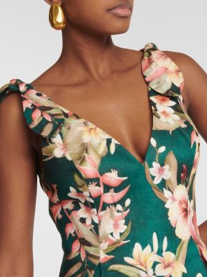 Lanena obleka s cvetličnim vzorcem Zimmermann zelena