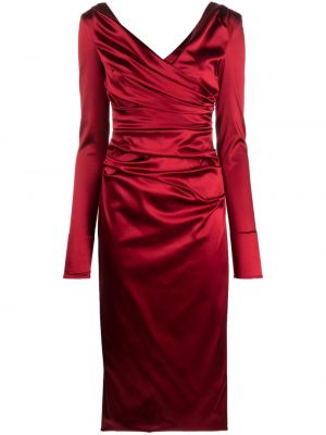 Drapované saténové midi šaty Dolce & Gabbana červená