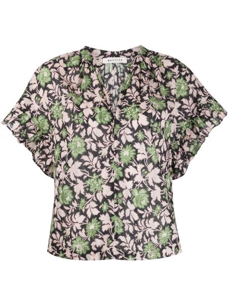 Рубашка с принтом с оборками Masscob, зеленая