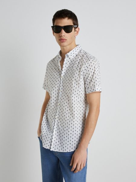 Camisa de algodón con estampado manga corta Easy Wear blanco
