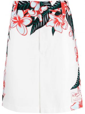 Svilene bermuda kratke hlače s cvetličnim vzorcem s potiskom Valentino Garavani bela