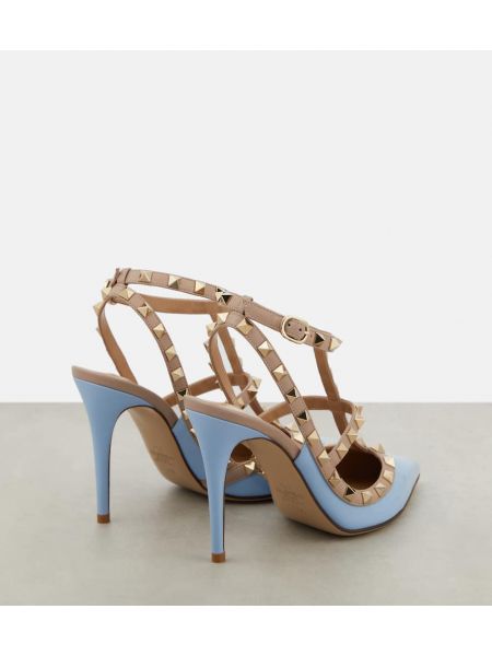 Кожени полуотворени обувки от лакирана кожа Valentino Garavani синьо