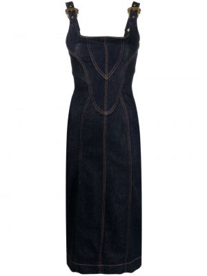 Памучна дънкова рокля Versace Jeans Couture синьо