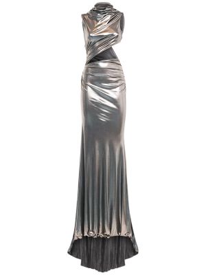 Drapírozott viszkóz hosszú ruha Blumarine ezüstszínű
