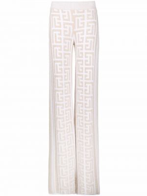 Pletené rovné kalhoty Balmain bílé