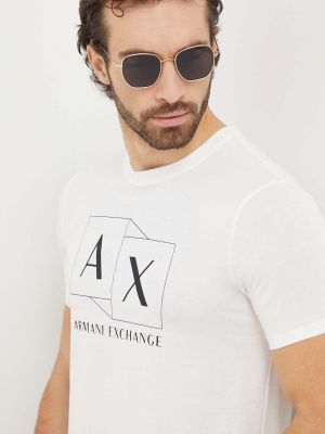 Хлопковая футболка с принтом Armani Exchange бежевая