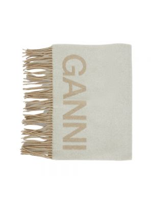 Echarpe à franges en laine Ganni beige