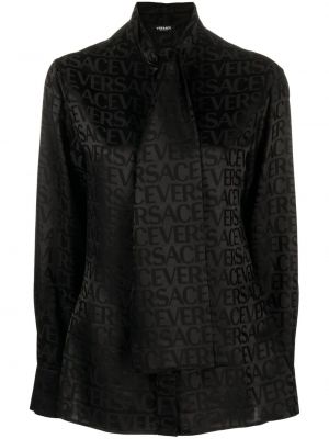 Satynowa bluzka żakardowa Versace czarna