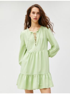 Rochie lunga din viscoză cu mâneci lungi Koton verde