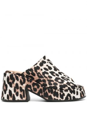 Papuci tip mules cu imagine cu model leopard Ganni