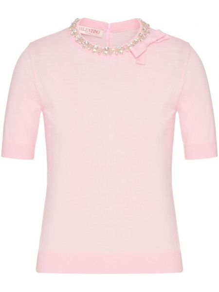 Marškinėliai su kristalais Valentino Garavani rožinė