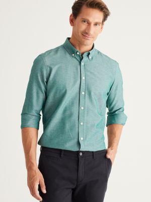 Βαμβακερό πουκάμισο με κουμπιά σε στενή γραμμή Ac&co / Altınyıldız Classics πράσινο