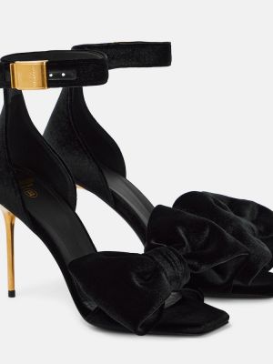 Sametové sandály s mašlí Balmain černé