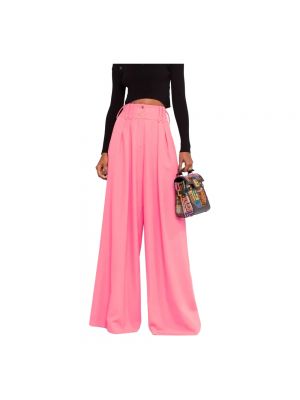Pantalones de cintura alta de lana Balmain rosa