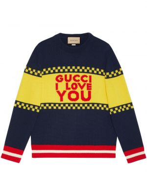 Вълнен пуловер Gucci синьо