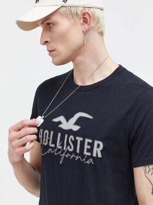 Памучна тениска с дълъг ръкав с апликация Hollister Co. черно