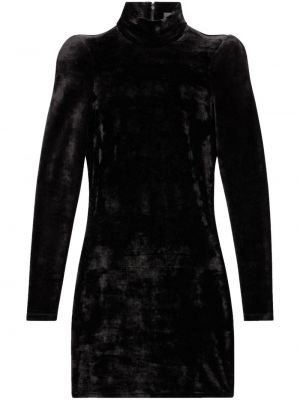 Žametna mini obleka iz rebrastega žameta Balenciaga črna