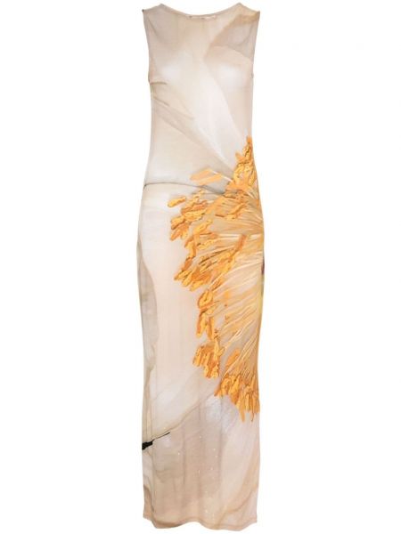 Вълнена рокля на цветя с принт Paloma Wool бежово