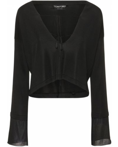 Šnurovací priehľadný sveter s výstrihom do v Tom Ford čierna