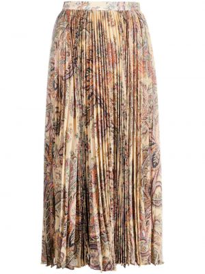 Hodvábna midi sukňa s potlačou s paisley vzorom Etro béžová