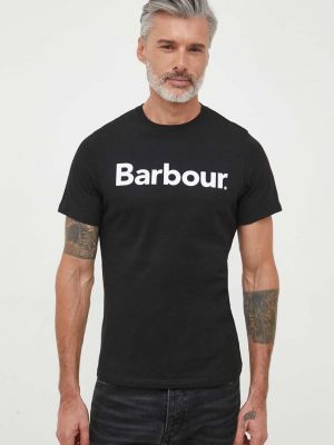 Памучна тениска с дълъг ръкав с принт Barbour черно