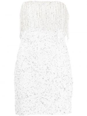 Коктейлна рокля с пайети с ресни Retrofete бяло