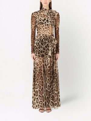 Leopardí večerní šaty s potiskem Dolce & Gabbana hnědé