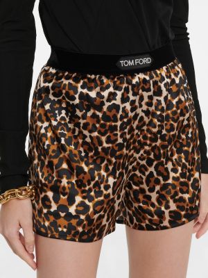 Pantaloni scurți cu imagine cu model leopard din satin Tom Ford