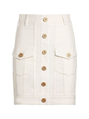 Bavlněné džínová sukně s knoflíky Balmain bílé