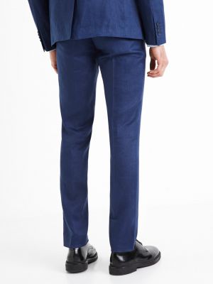 Lněné kalhoty Celio modré