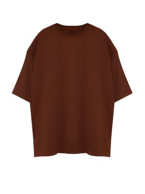 Oversize kokvilnas polo krekls Trendyol brūns