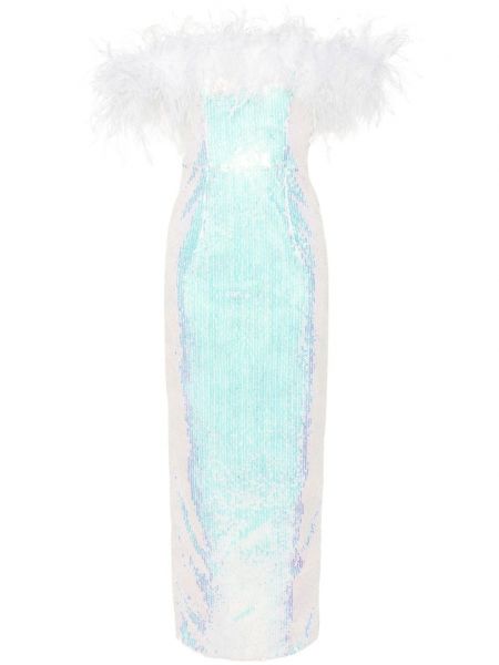 Вечерна рокля с пайети с пера Nissa бяло