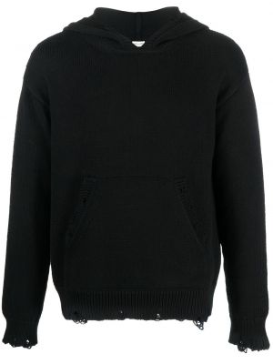 Megztas džemperis su gobtuvu su nubrozdinimais Saint Laurent juoda