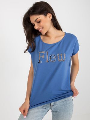 Памучна тениска с надписи Fashionhunters синьо