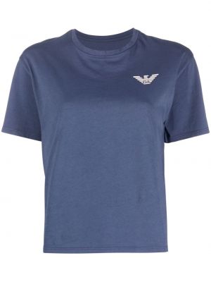 Памучна тениска с принт Emporio Armani синьо