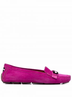 Pantofi loafer din piele de căprioară cu dungi Bally roz