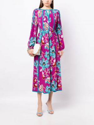 Sukienka midi z nadrukiem w tygrysie prążki Dvf Diane Von Furstenberg fioletowa