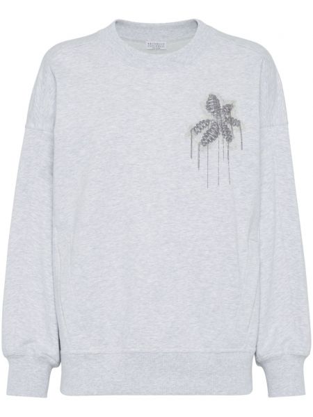 Sweat avec perles en coton Brunello Cucinelli gris